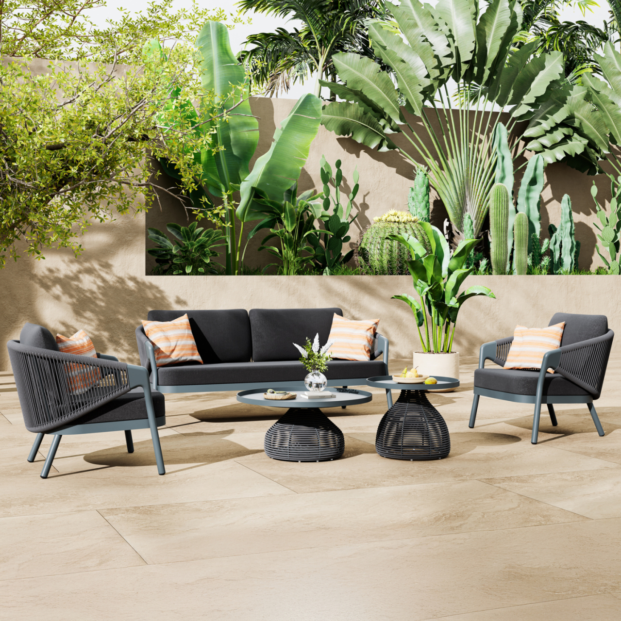 OUTDOOR LOUNGE SET 5PCS DRISCOLL HM6473.01 DARK GREY ALUMINUM-ROPE-OLEFIN FABRIC [2]
