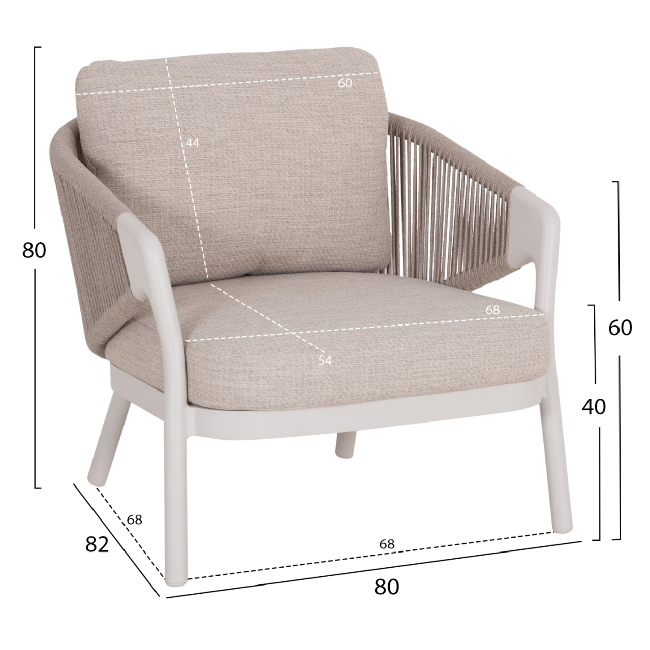 OUTDOOR LOUNGE SET 5PCS DRISCOLL HM6473.02 IVORY WHITE ALUMINUM--BEIGE ROPE and OLEFIN FABRIC [3]
