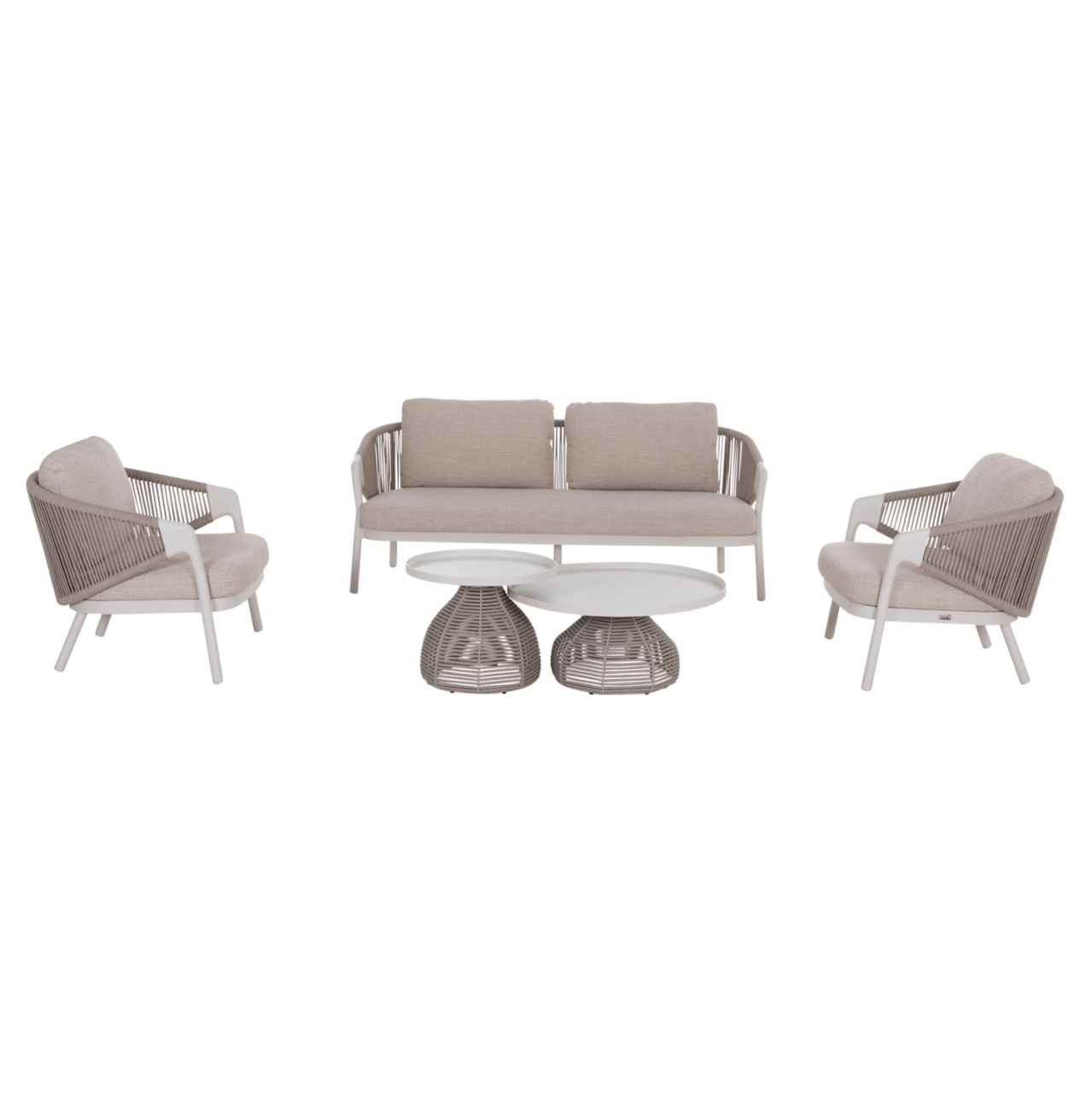 OUTDOOR LOUNGE SET 5PCS DRISCOLL HM6473.02 IVORY WHITE ALUMINUM--BEIGE ROPE and OLEFIN FABRIC [6]