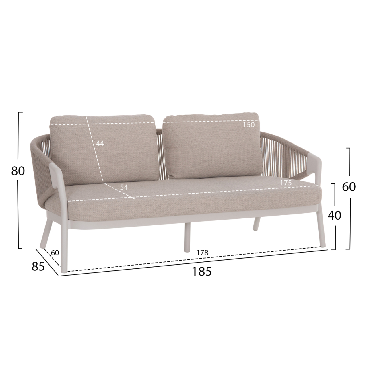 OUTDOOR LOUNGE SET 5PCS DRISCOLL HM6473.02 IVORY WHITE ALUMINUM--BEIGE ROPE and OLEFIN FABRIC [2]