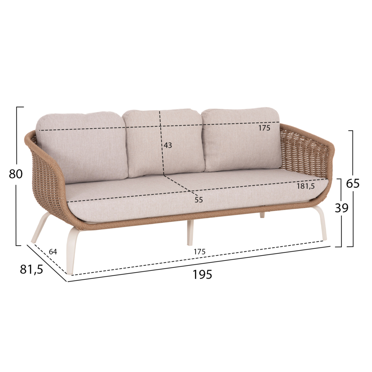 OUTDOOR LOUNGE SET 5PCS STERN HM6555.02 ALUMINUM and OLEFIN IN LIGHT BEIGE--TWIST WICKER IN NATURAL [2]