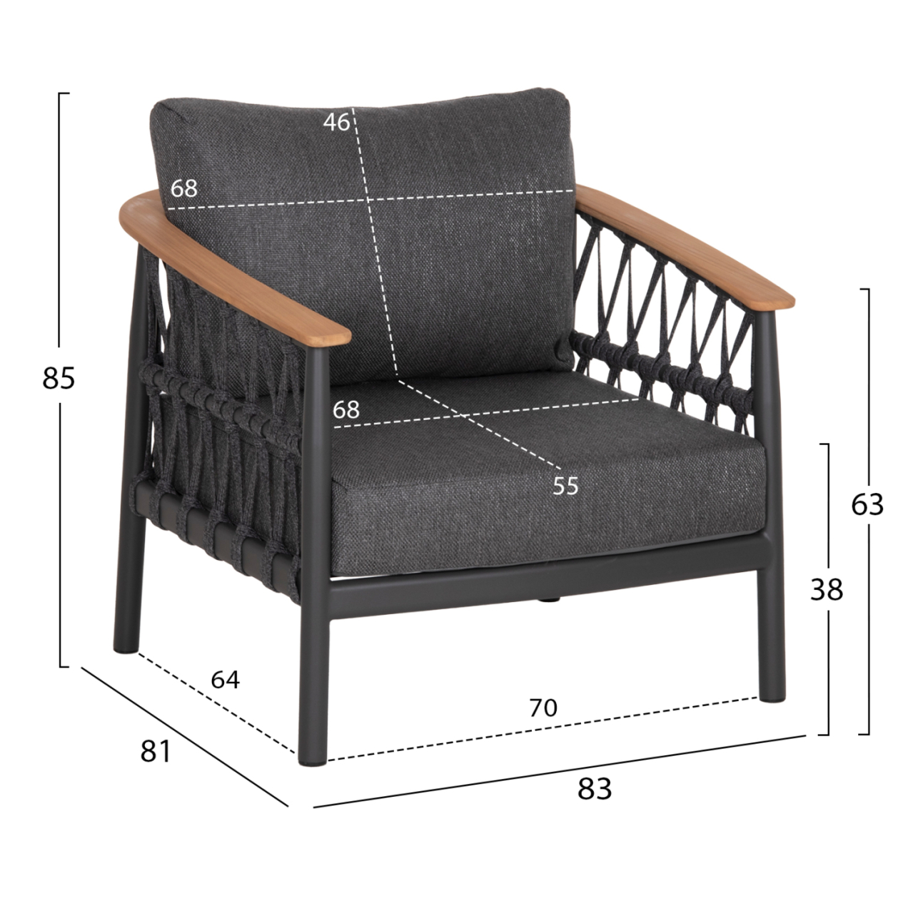OUTDOOR LOUNGE SET 5PCS STREAM HM6426.01 DARK GREY ALUMINUM-STRAP ROPE- OLEFIN FABRIC [3]