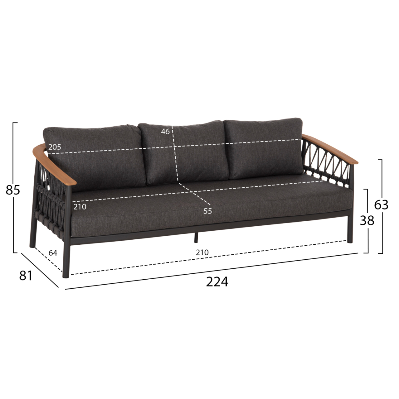 OUTDOOR LOUNGE SET 5PCS STREAM HM6426.01 DARK GREY ALUMINUM-STRAP ROPE- OLEFIN FABRIC [2]