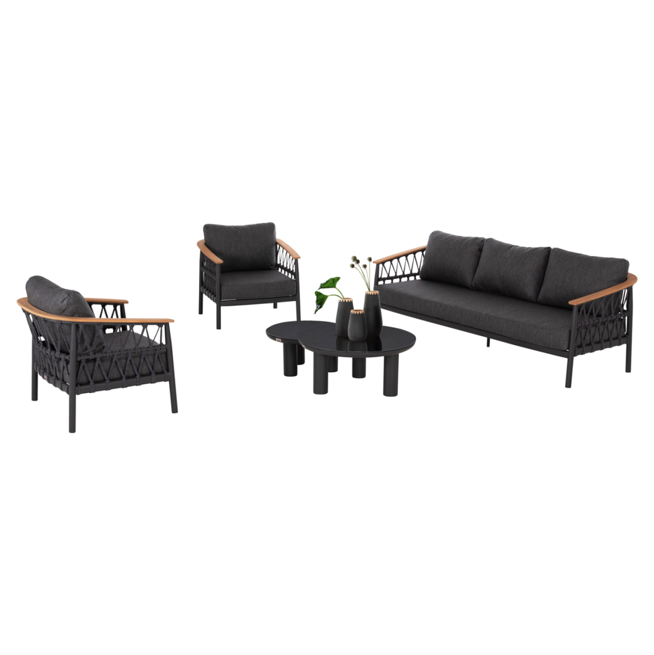 OUTDOOR LOUNGE SET 5PCS STREAM HM6426.01 DARK GREY ALUMINUM-STRAP ROPE- OLEFIN FABRIC [5]