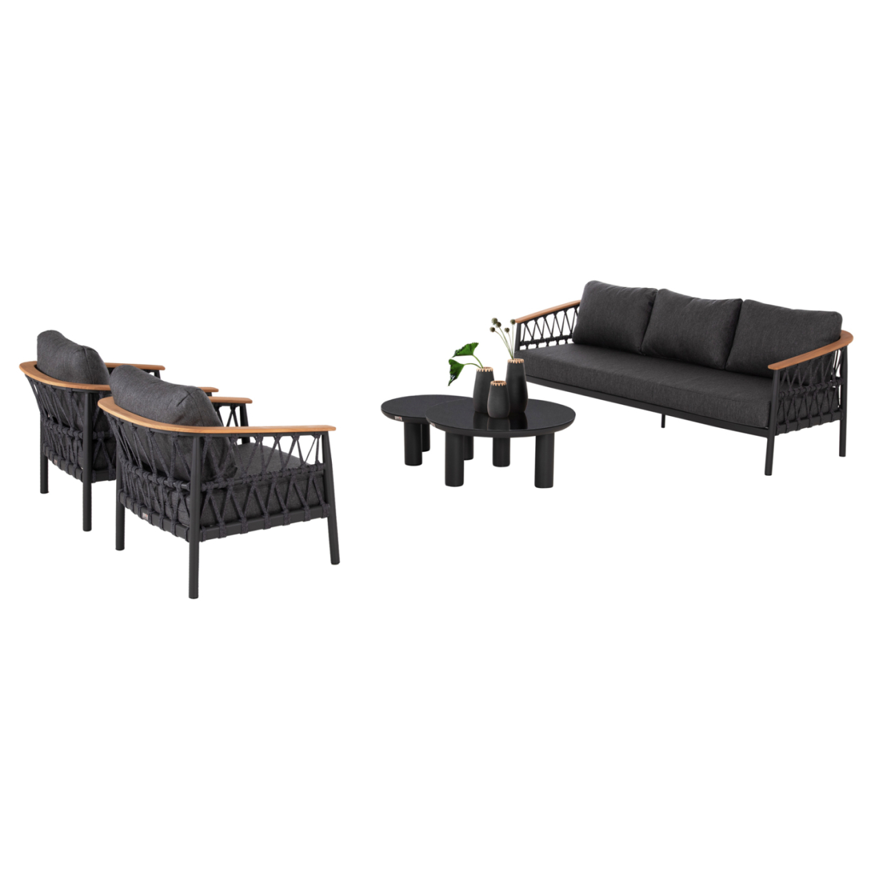 OUTDOOR LOUNGE SET 5PCS STREAM HM6426.01 DARK GREY ALUMINUM-STRAP ROPE- OLEFIN FABRIC [6]