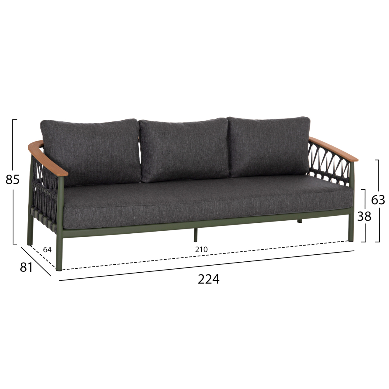 OUTDOOR LOUNGE SET 5PCS STREAM HM6426.07 ALUMINUM IN GREEN-DARK GREY STRAP ROPE and OLEFIN FABRIC [2]