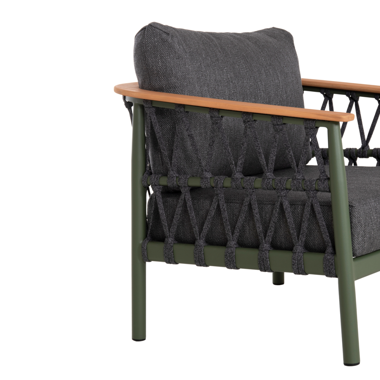 OUTDOOR LOUNGE SET 5PCS STREAM HM6426.07 ALUMINUM IN GREEN-DARK GREY STRAP ROPE and OLEFIN FABRIC [7]