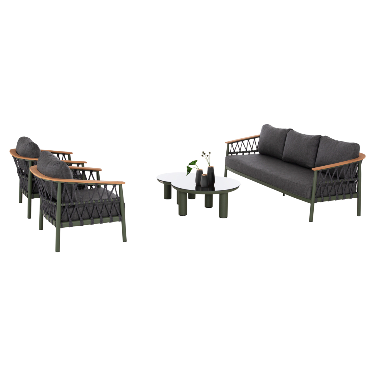 OUTDOOR LOUNGE SET 5PCS STREAM HM6426.07 ALUMINUM IN GREEN-DARK GREY STRAP ROPE and OLEFIN FABRIC [6]