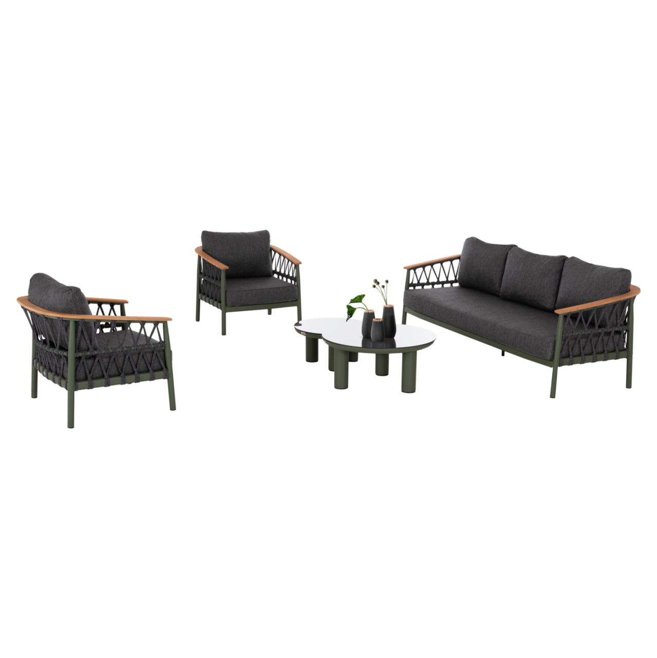 OUTDOOR LOUNGE SET 5PCS STREAM HM6426.07 ALUMINUM IN GREEN-DARK GREY STRAP ROPE and OLEFIN FABRIC [5]