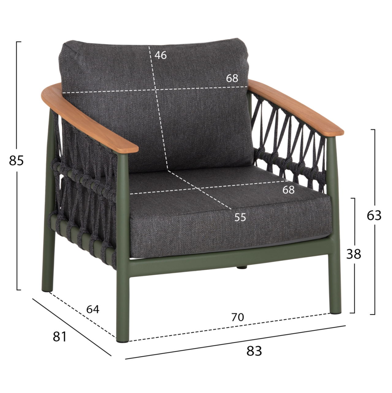 OUTDOOR LOUNGE SET 5PCS STREAM HM6426.07 ALUMINUM IN GREEN-DARK GREY STRAP ROPE and OLEFIN FABRIC [3]