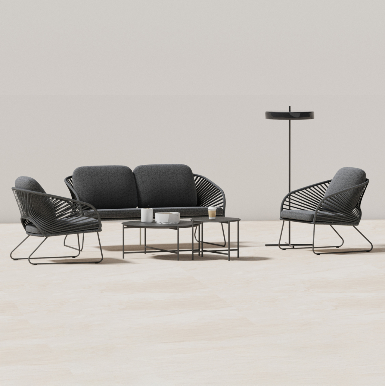 OUTDOOR LOUNGE SET 5PCS VERMONT HM6504.01 METAL-ROPE-GLASS--GREY COLOR [2]