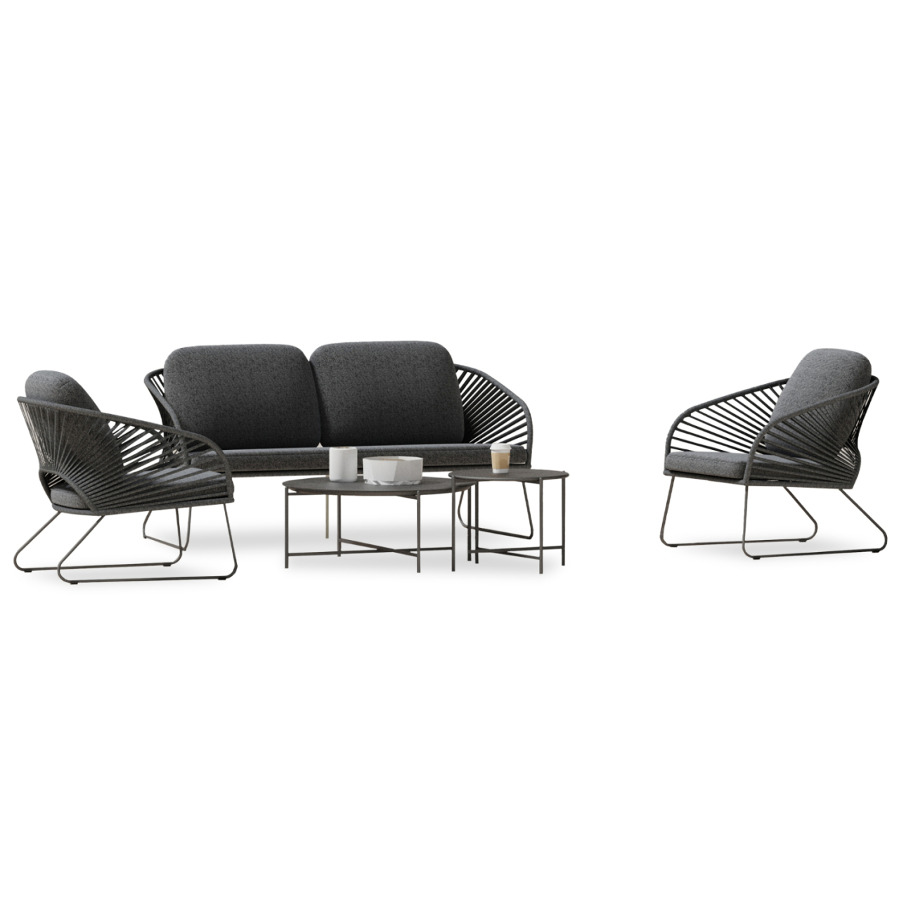 OUTDOOR LOUNGE SET 5PCS VERMONT HM6504.01 METAL-ROPE-GLASS--GREY COLOR [1]