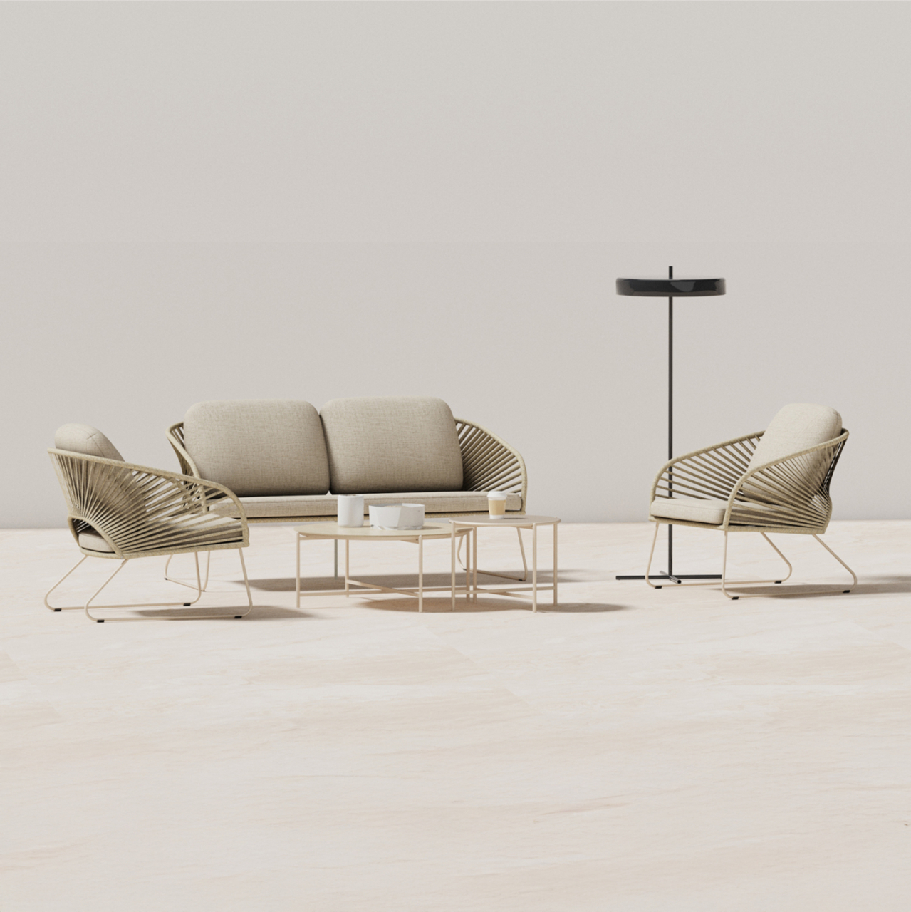OUTDOOR LOUNGE SET 5PCS VERMONT HM6504.02 METAL-ROPE-GLASS--BEIGE COLOR [2]