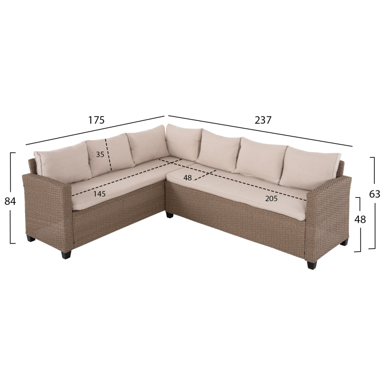 OUTDOOR LOUNGE SET CORNER SOFA and TABLE CARSON HM6078.02 MOCHA SYNTHETIC RATTAN-CUSHIONS-PS WOOD [2]