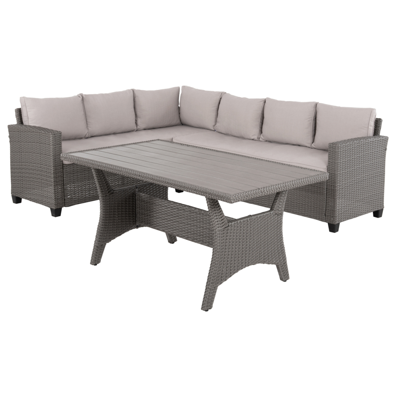 OUTDOOR LOUNGE SET CORNER SOFAandTABLE CARSON HM6078.01 GREY SYNTHETIC RATTAN-CUSHIONS-PS WOOD [4]