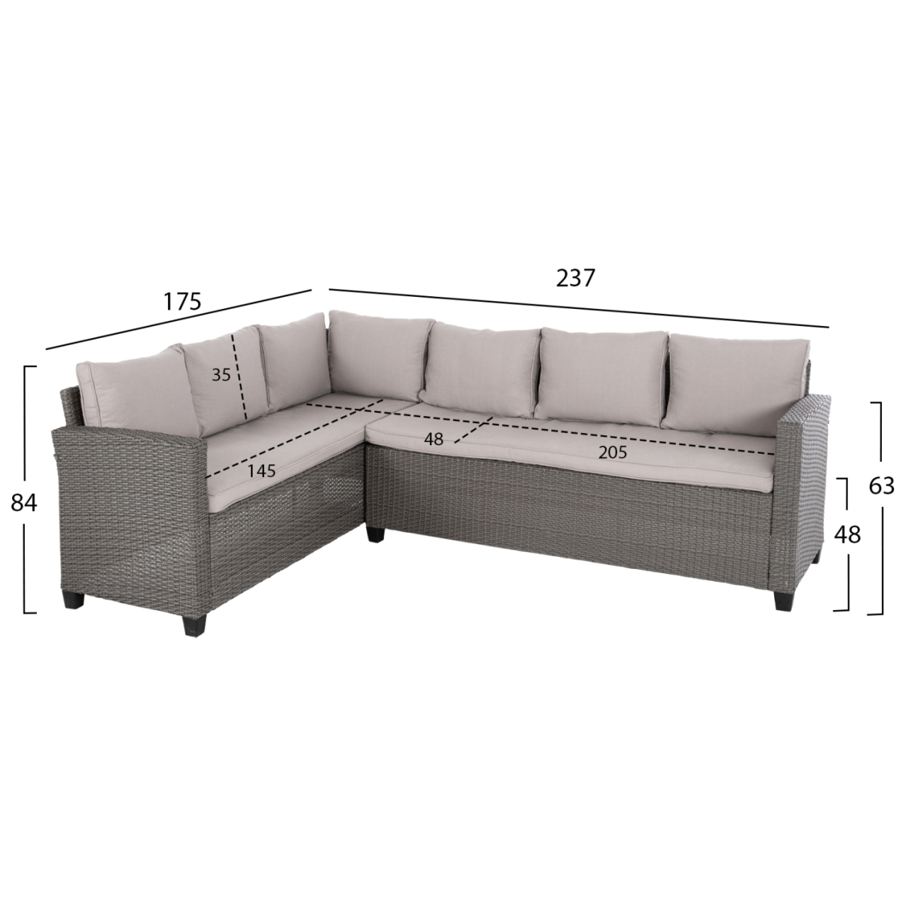 OUTDOOR LOUNGE SET CORNER SOFAandTABLE CARSON HM6078.01 GREY SYNTHETIC RATTAN-CUSHIONS-PS WOOD [2]