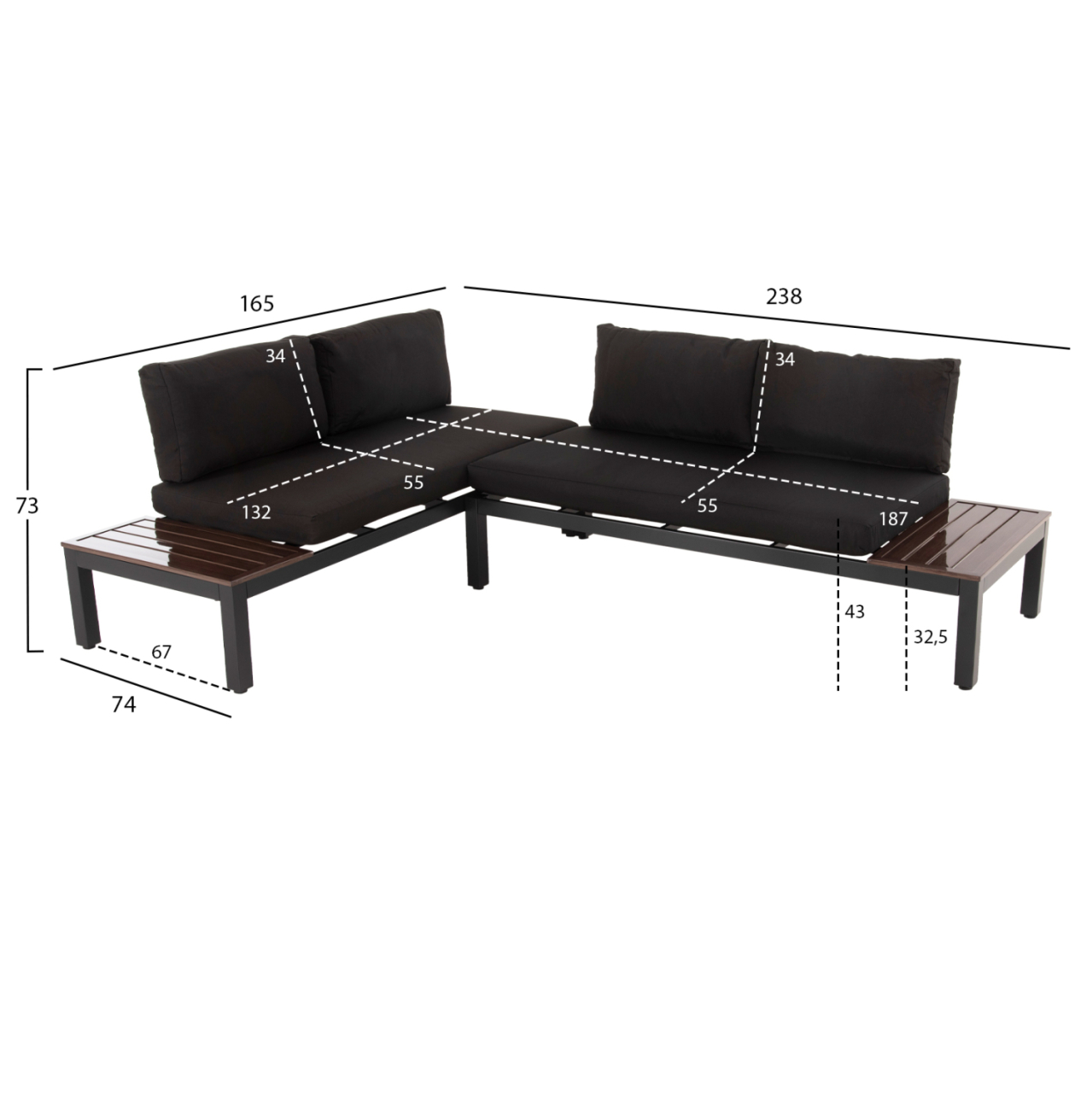 OUTDOOR LOUNGE SET DEX 3PCS POLYMORPHIC HM6090 ALUMINUM IN ANTHRACITE and BROWN-BLACK CUSHIONS [2]