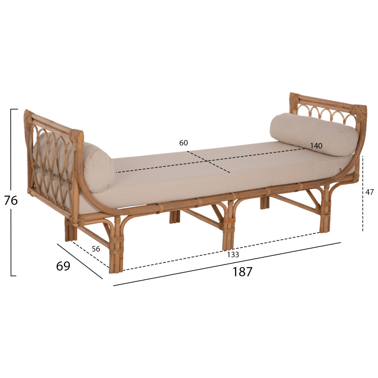 OUTDOOR LOUNGE SOFA CHARMELLA HM9659 NATURAL RATTAN-BEIGE CUSHIONS 187x69x76Hcm. [2]