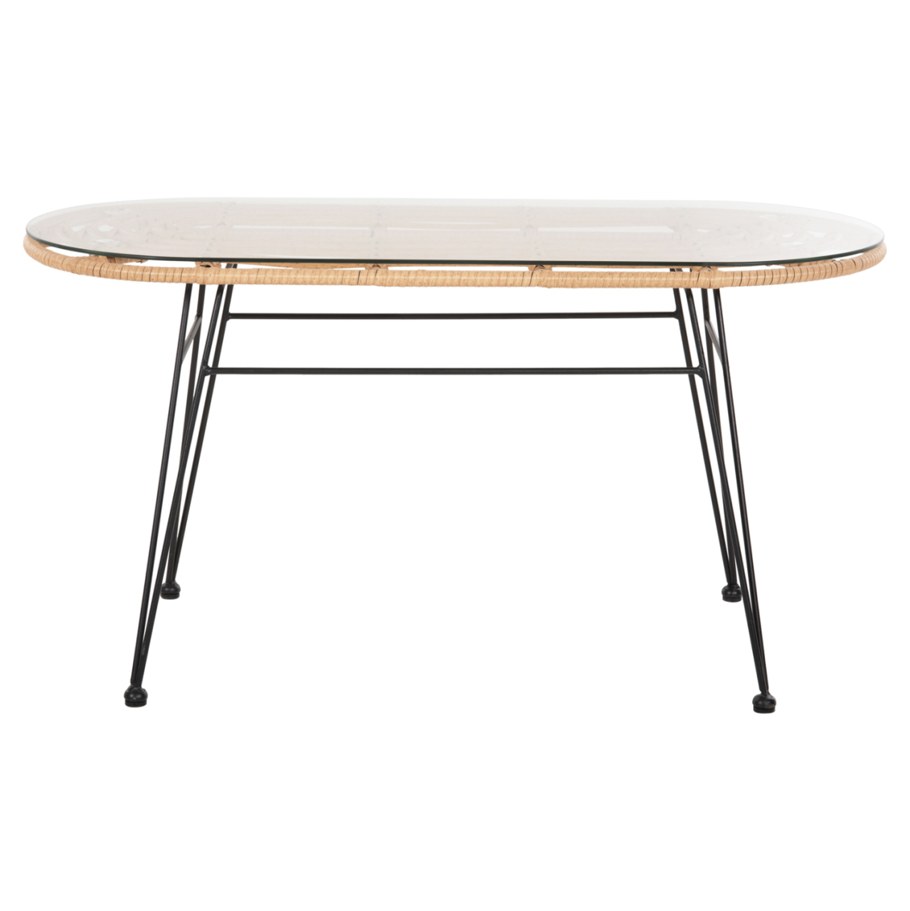 OUTDOOR OVAL COFFEE TABLE ALLEGRA HM5695.11 BEIGE WICKER-BLACK METAL 100x45x51,5Hcm. [3]