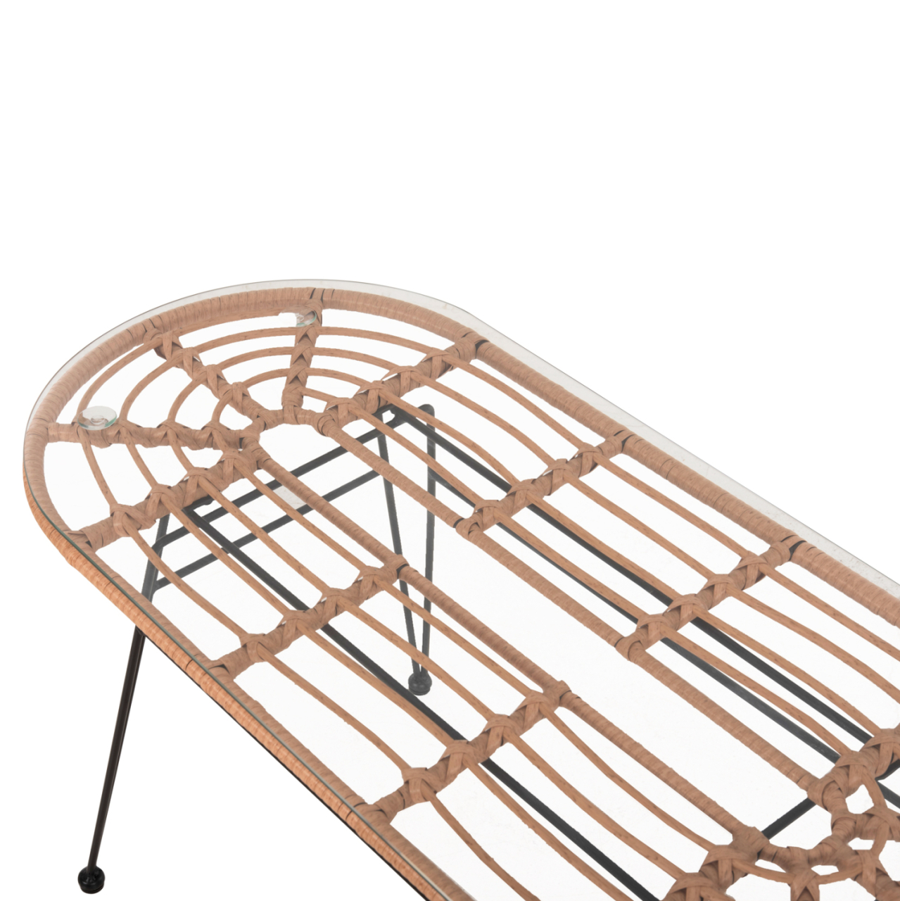 OUTDOOR OVAL COFFEE TABLE ALLEGRA HM5695.11 BEIGE WICKER-BLACK METAL 100x45x51,5Hcm. [5]