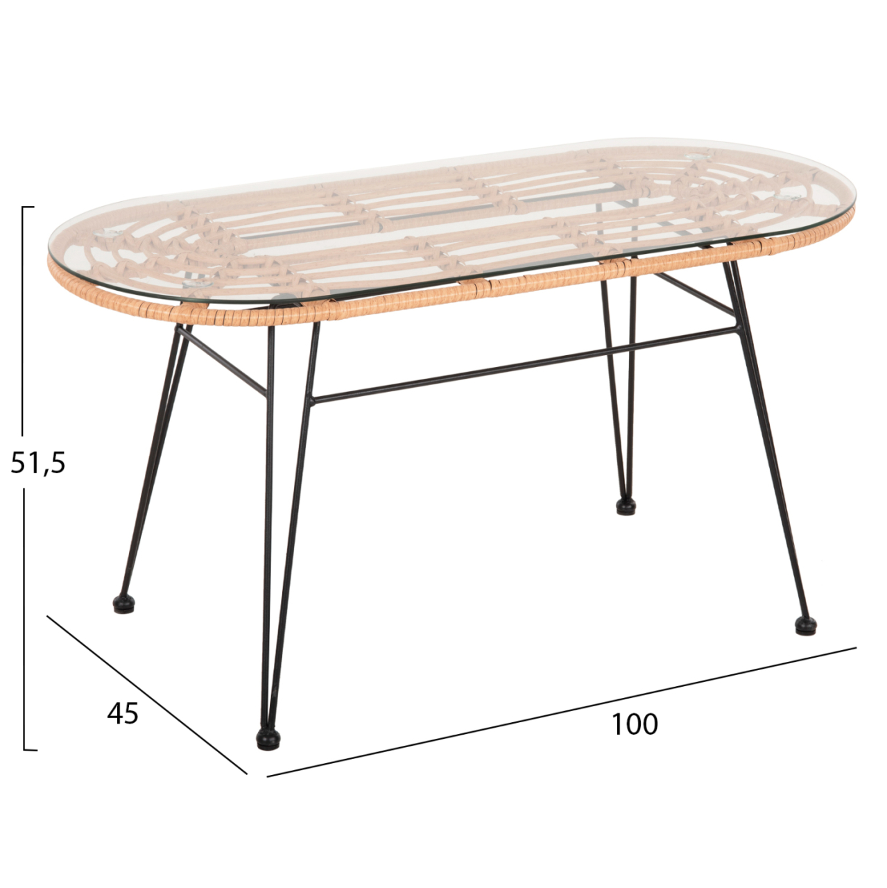 OUTDOOR OVAL COFFEE TABLE ALLEGRA HM5695.11 BEIGE WICKER-BLACK METAL 100x45x51,5Hcm. [2]