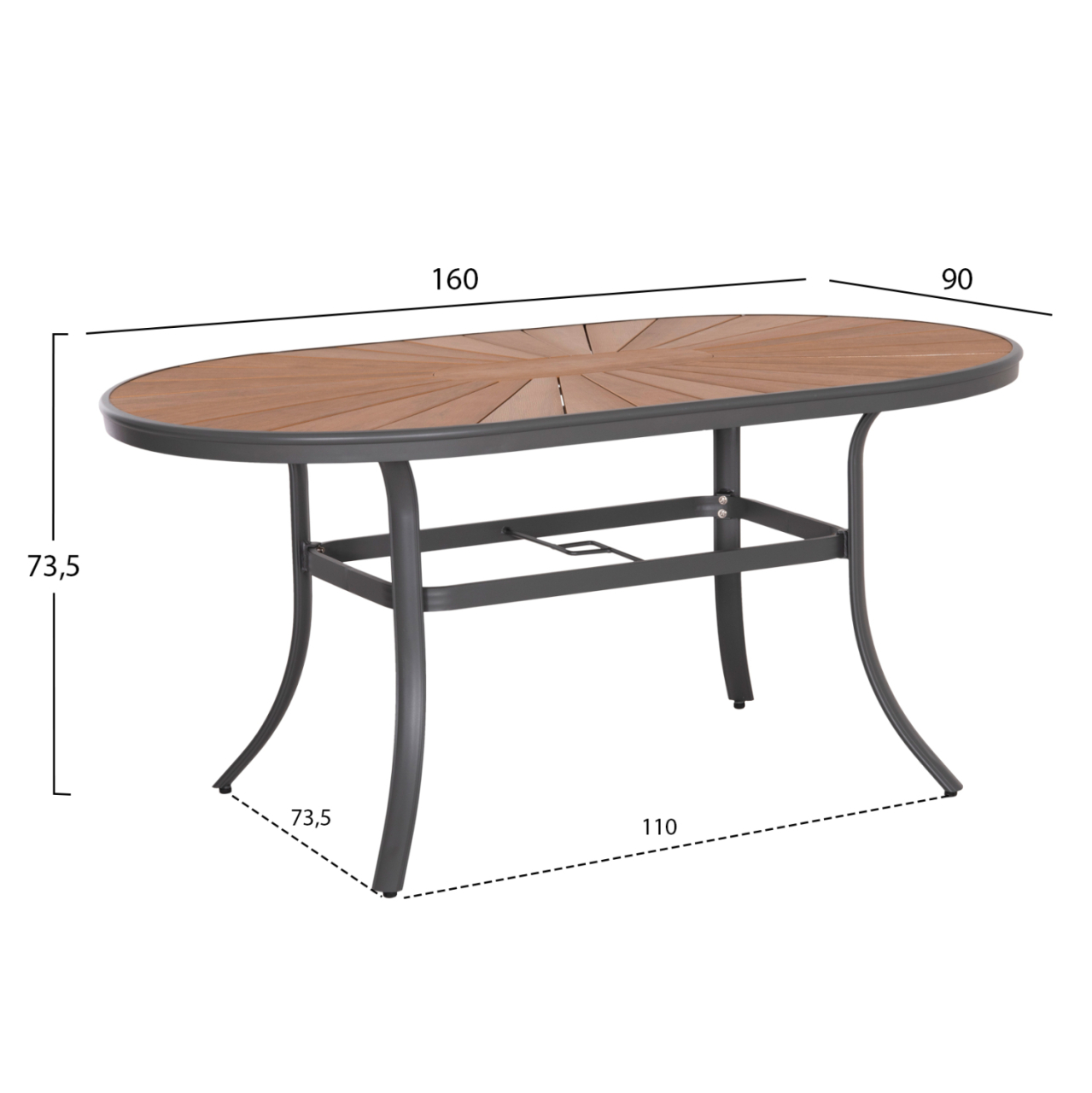 OUTDOOR OVAL DINING TABLE TELAMO HM6288.01 ANTHRACITE ALUMINUM-POLYWOOD IN NATURAL 160x90x73,5Hcm. [2]