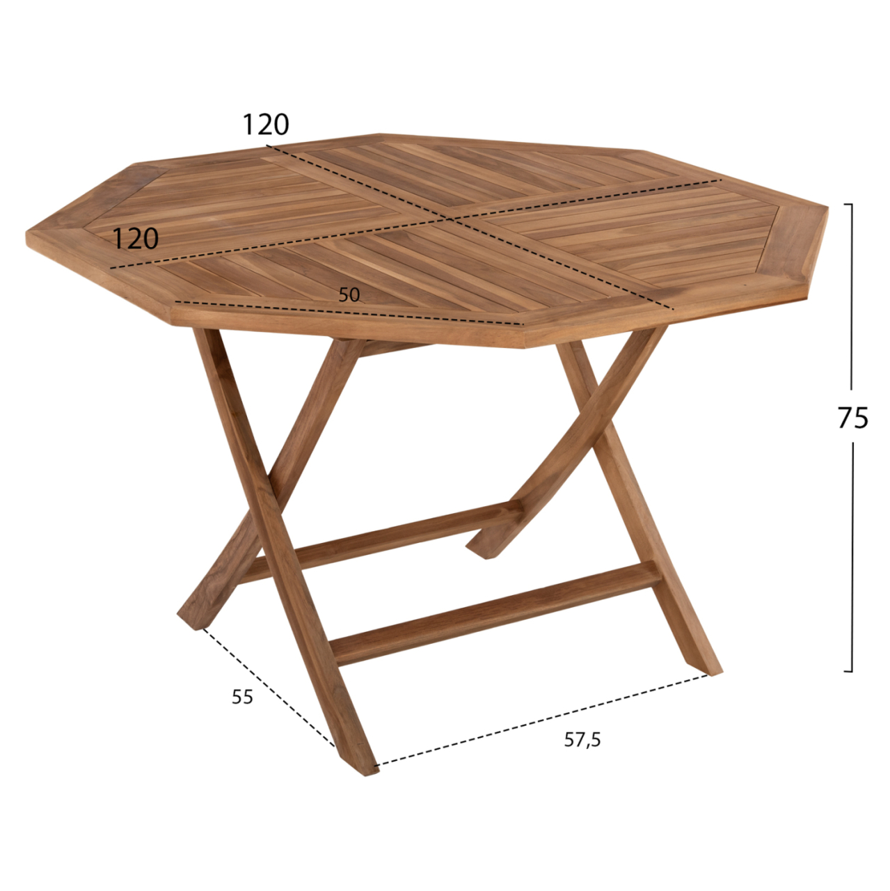 OUTDOOR POLYGON DINING TABLE KENDALL HM9545 FOLDABLE TEAK IN NATURAL COLOR 120x120x75Hcm. [2]