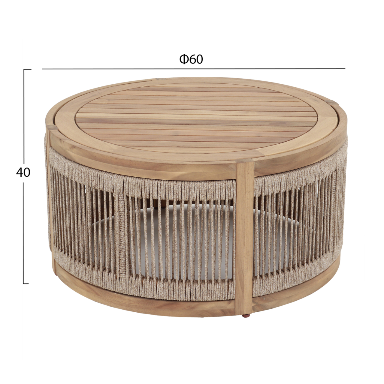 OUTDOOR ROUND COFFEE TABLE SERIES MORMONT HM6262.01 ACACIA WOOD IN NATURAL-BEIGE ROPE Φ60x40Hcm [2]