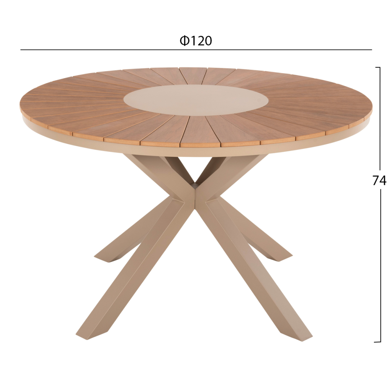 OUTDOOR ROUND TABLE MORIL HM6041.04 ALUMINUM IN CHAMPAGNE COLOR-POLYWOOD IN NATURAL WOOD Φ120cm. [2]