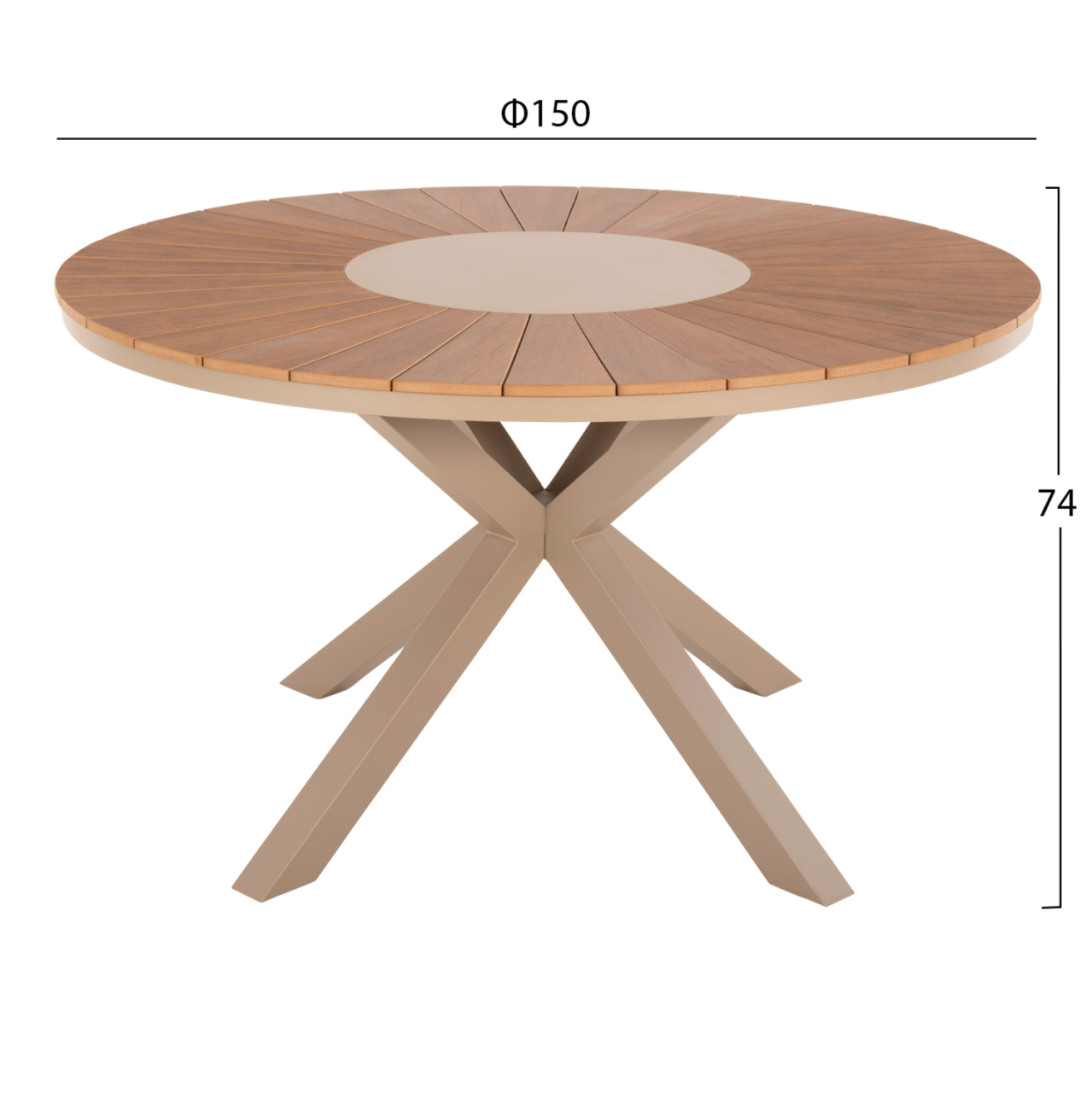 OUTDOOR ROUND TABLE MORIL HM6042.04 ALUMINUM IN CHAMPAGNE COLOR-POLYWOOD IN NATURAL WOOD Φ150cm. [2]