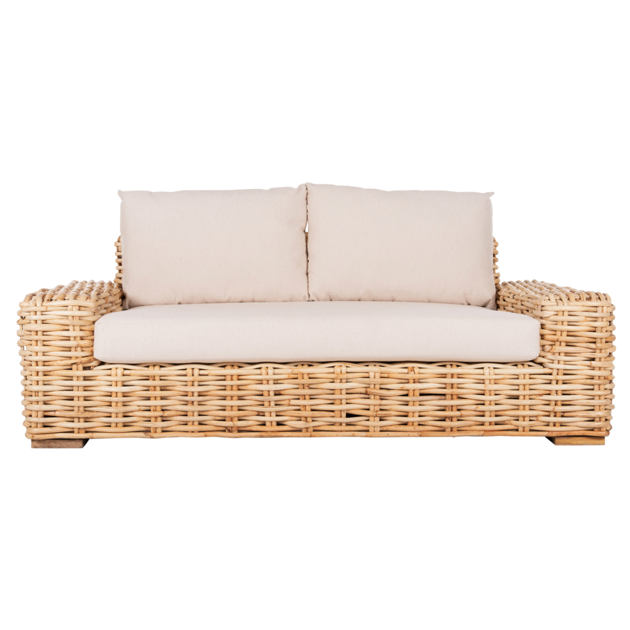 OUTDOOR SOFA 2-SEATER TROPEL HM9809 MANGO WOOD-RATTAN NATURAL COLOR-WHITE CUSHIONS 192x88x70-85Hcm. [3]