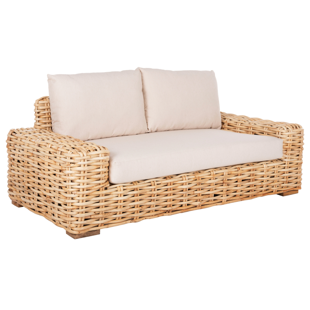 OUTDOOR SOFA 2-SEATER TROPEL HM9809 MANGO WOOD-RATTAN NATURAL COLOR-WHITE CUSHIONS 192x88x70-85Hcm. [1]