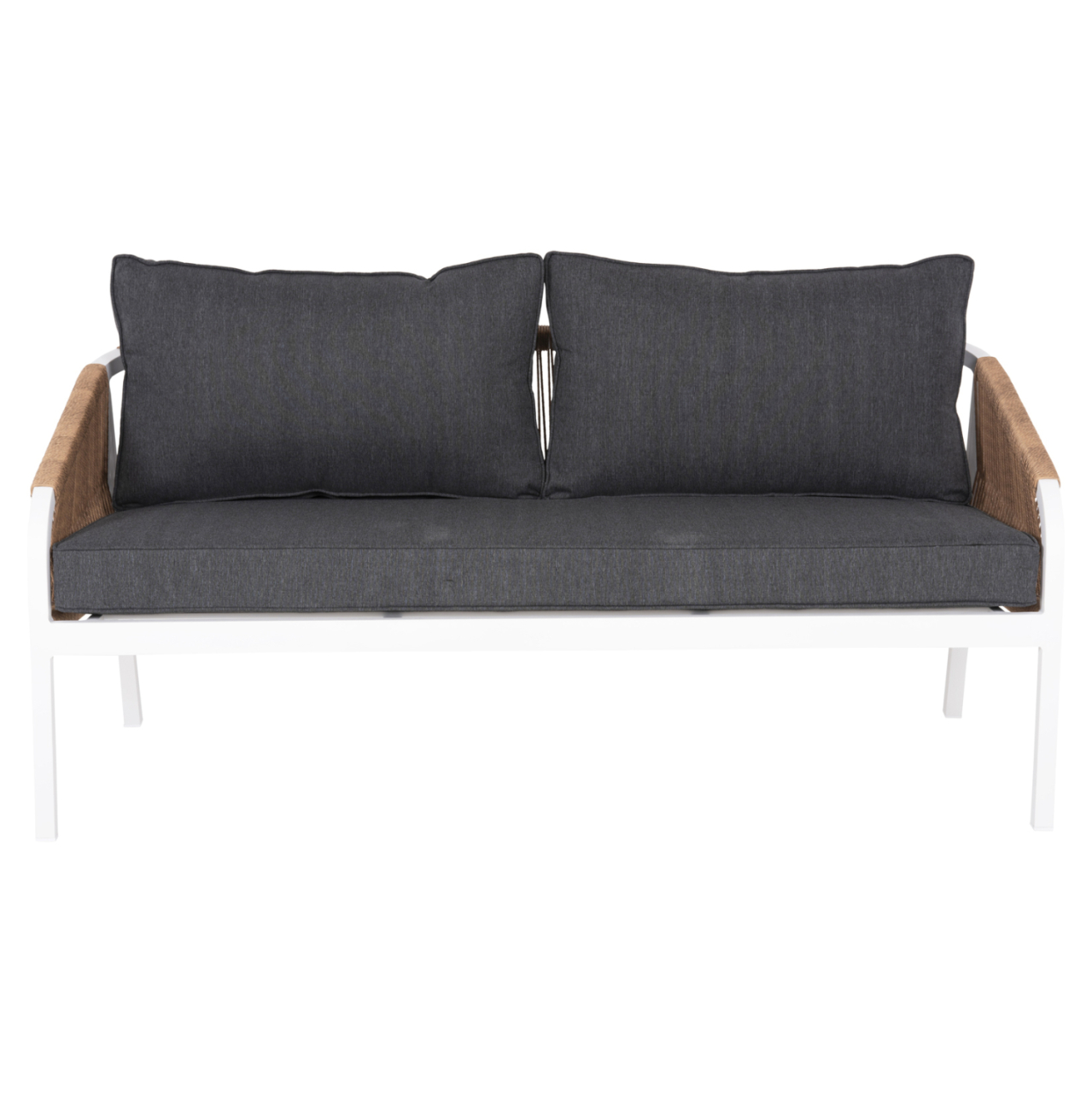OUTDOOR SOFA 3-SEATER MAERLY HM6055.01 ALUMINUM IN WHITE-DARK BEIGE SYNTHETIC ROPE-ANTHRACITE CUSHIONS [3]