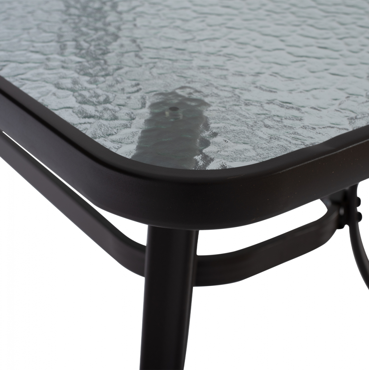 OUTDOOR TABLE BROWN METAL GLASS TOP WITH UMBRELLA HOLE 120Χ70Χ72Hcm.HM5021.12 [9]