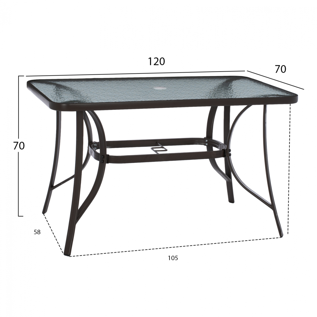 OUTDOOR TABLE BROWN METAL GLASS TOP WITH UMBRELLA HOLE 120Χ70Χ72Hcm.HM5021.12 [2]