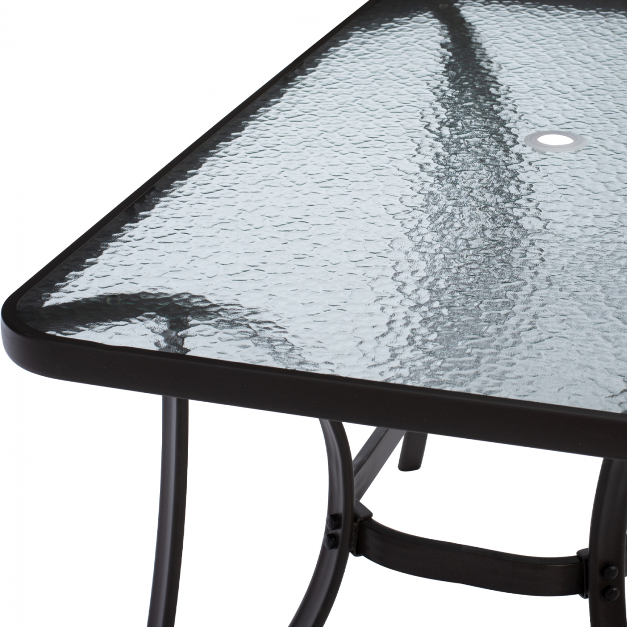 OUTDOOR TABLE BROWN METAL GLASS TOP WITH UMBRELLA HOLE 120Χ70Χ72Hcm.HM5021.12 [5]