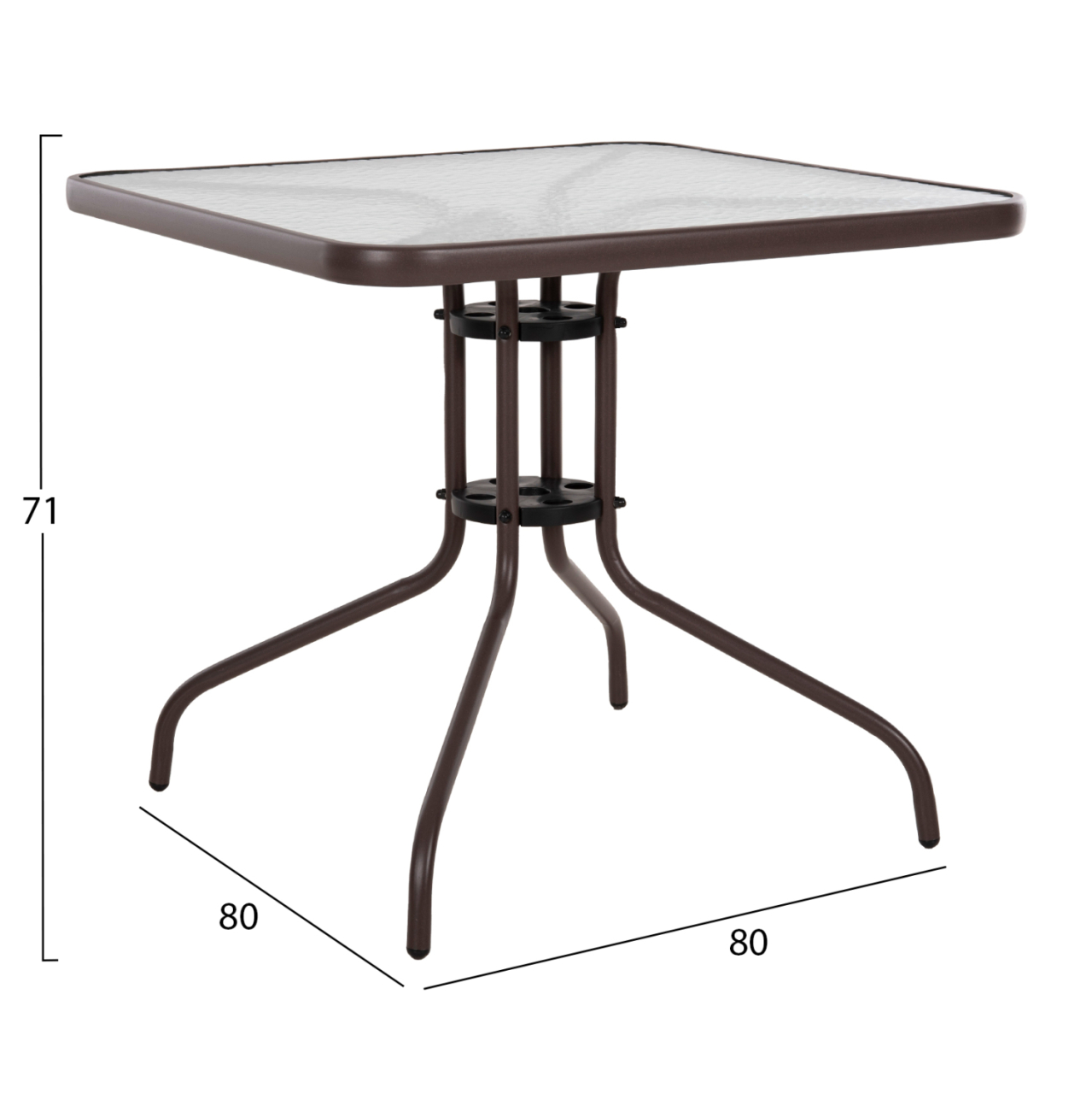 OUTDOOR TABLE SQUARE FIGO HM5972.02 BROWN METAL-GLASS TABLETOP 80Χ80Χ71Hcm [2]