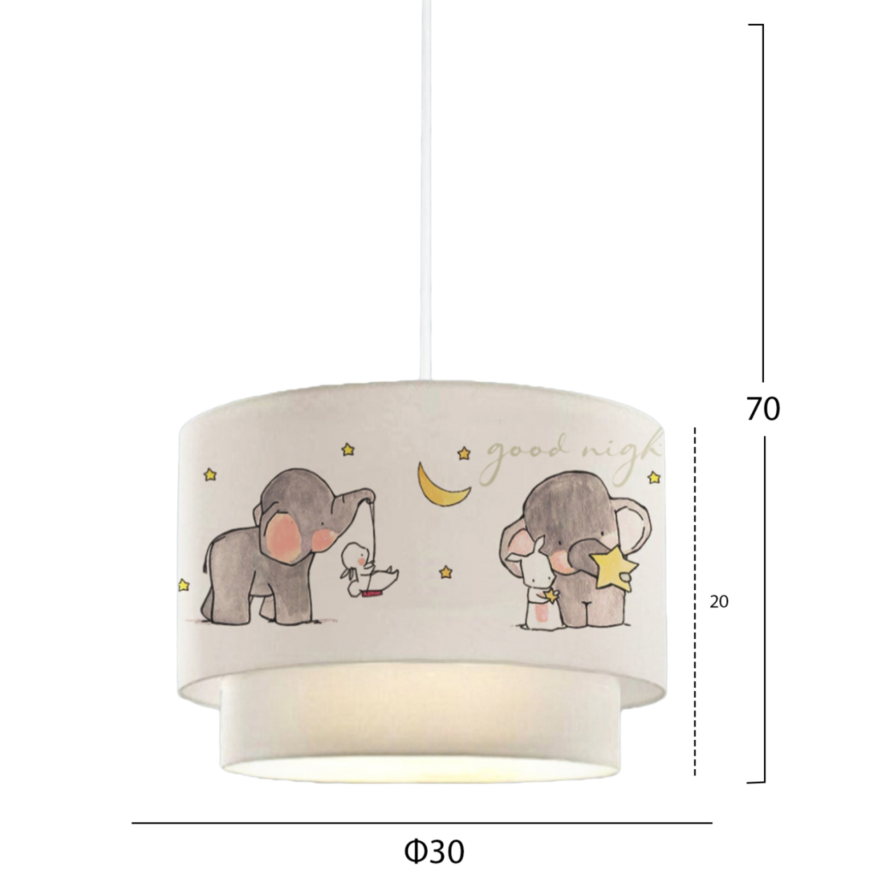 PENDANT CEILING LAMP BALOO HM7572.01 KIDS' ROOM DOUBLE DRUM SHADE WITH ELEPHANT FIGURES- WHITE [2]
