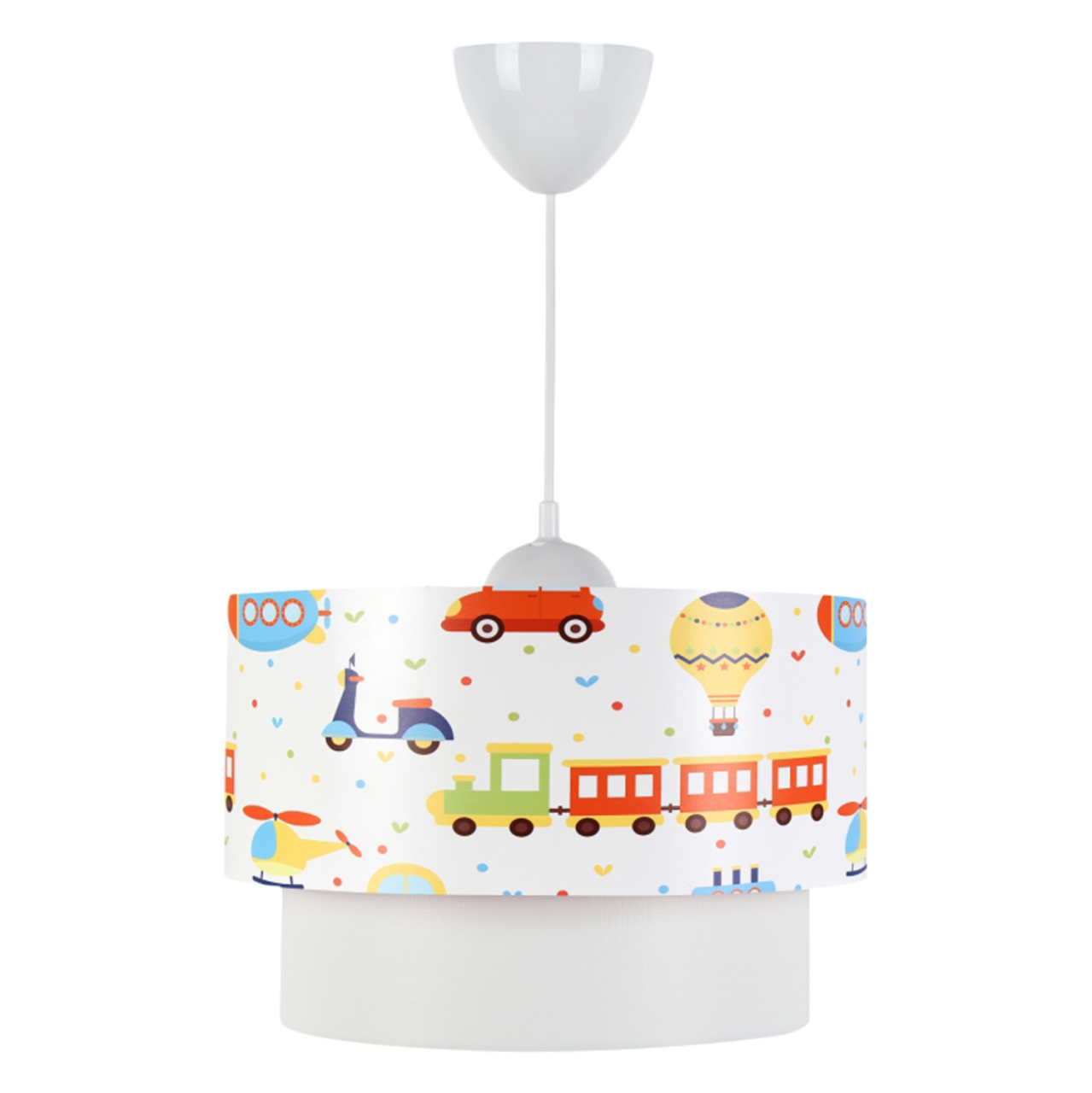 PENDANT CEILING LAMP HM7573.01 KIDS' ROOM DOUBLE WHITE DRUM SHADE WITH MULTICOLORED TRANSPORT TOY FIGURES [1]