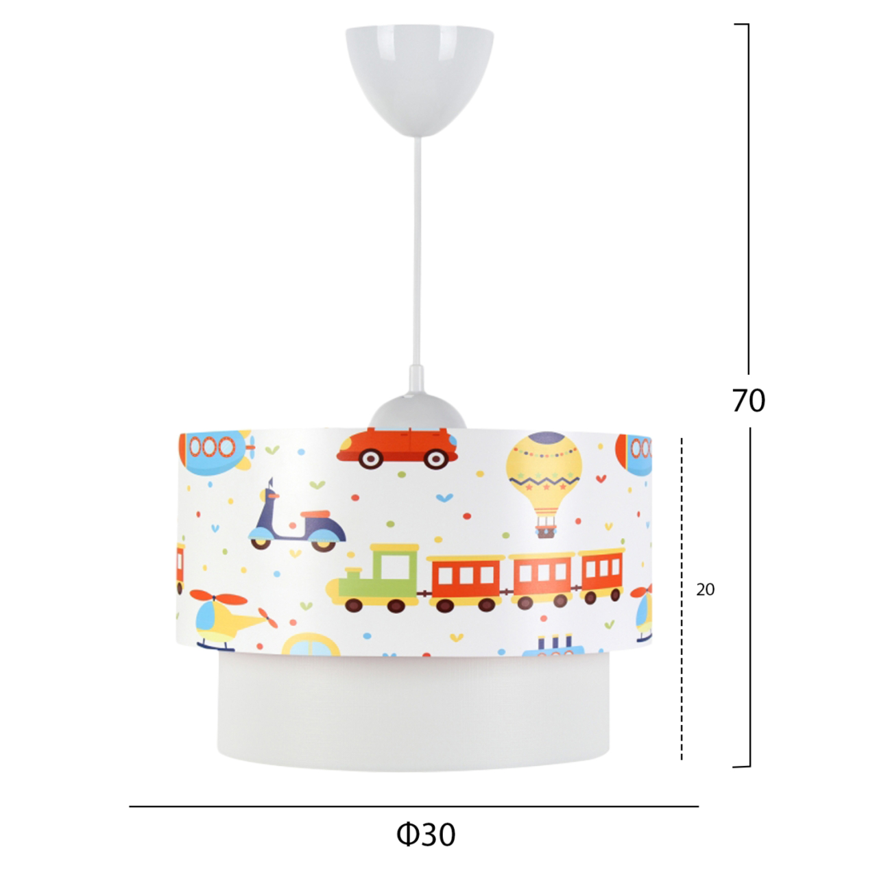 PENDANT CEILING LAMP HM7573.01 KIDS' ROOM DOUBLE WHITE DRUM SHADE WITH MULTICOLORED TRANSPORT TOY FIGURES [2]