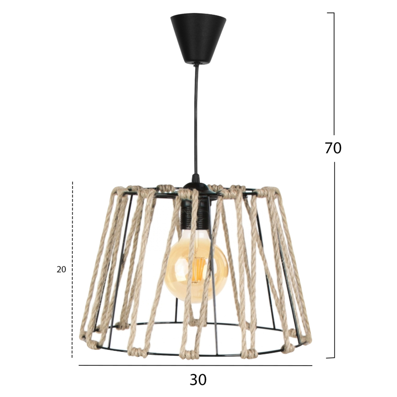 PENDANT CEILING LAMP HM7617.01 BLACK METAL-RODS BODY WITH ROPE DESIGN CAP [2]
