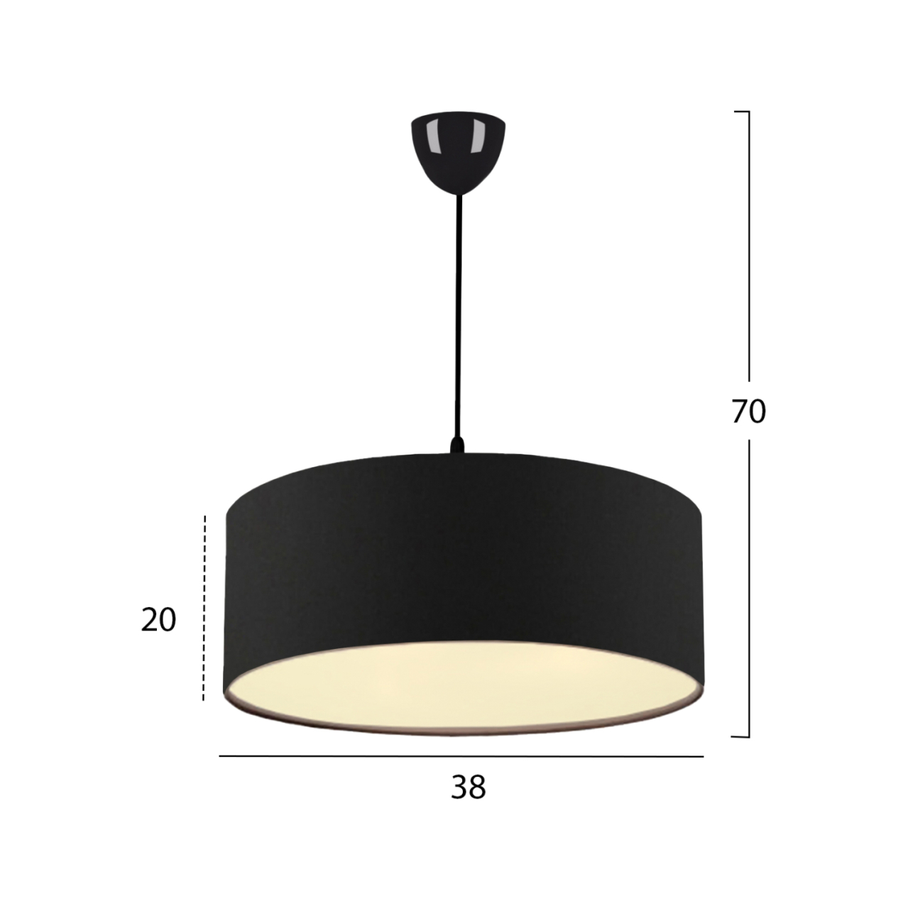 PENDANT CEILING LAMP HM7620.03 BLACK TEXTILE DRUM SHADE [2]