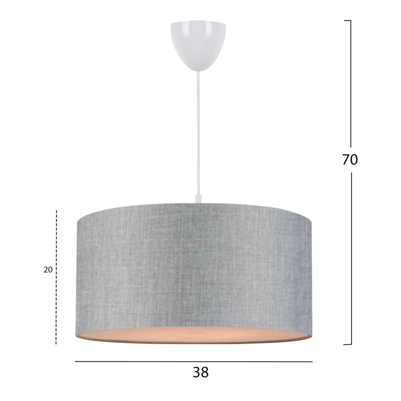 PENDANT CEILING LAMP HM7620.04 GREY TEXTILE DRUM SHADE [2]