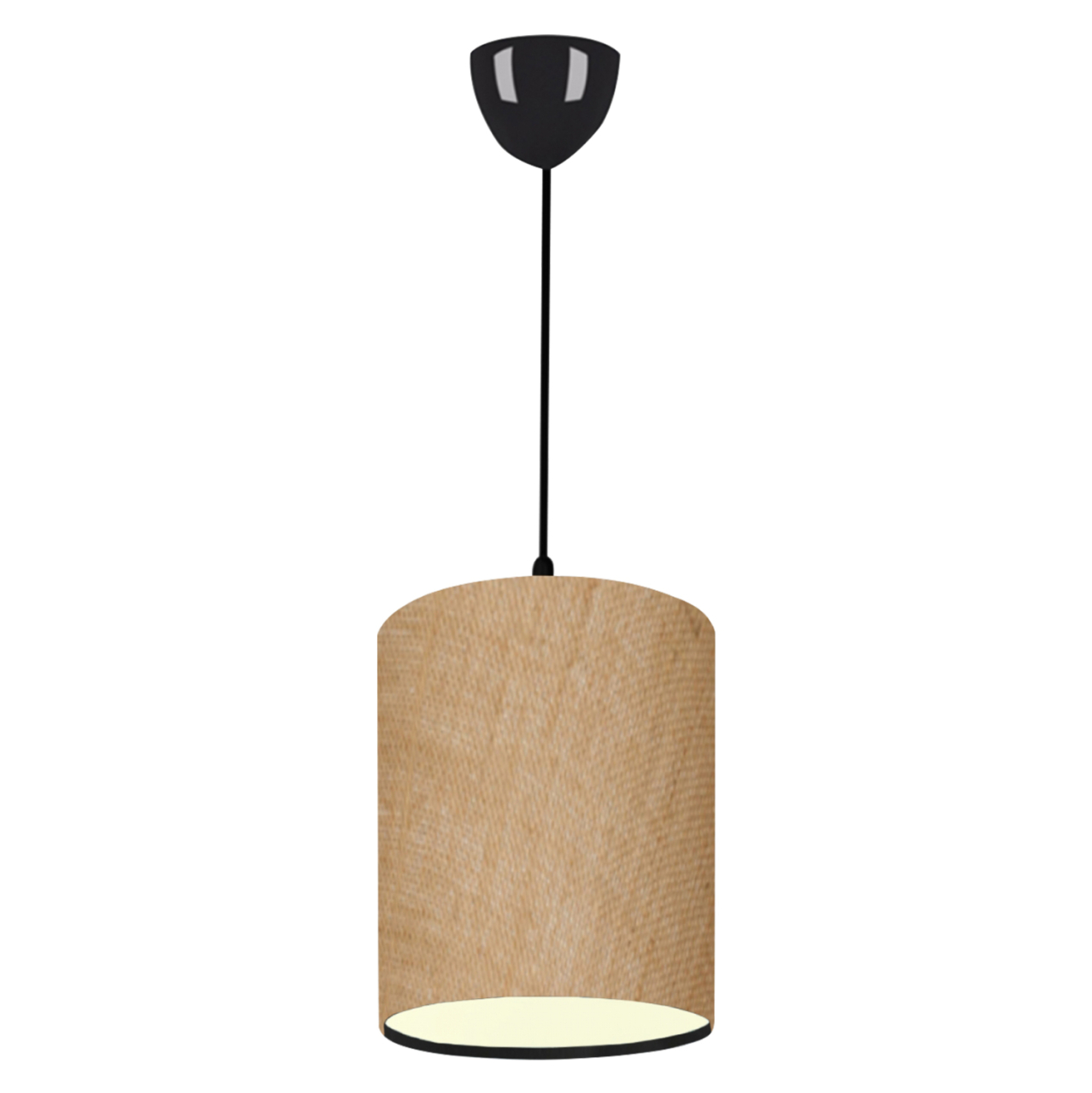 PENDANT CEILING LAMP HM7623.01 BLACK PILLAR, SAND-COLORED JUTE FABRIC DRUM SHADE [1]