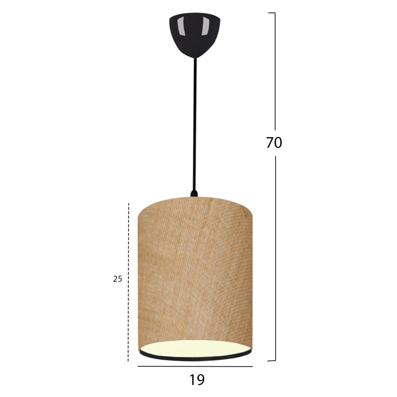 PENDANT CEILING LAMP HM7623.01 BLACK PILLAR, SAND-COLORED JUTE FABRIC DRUM SHADE [2]