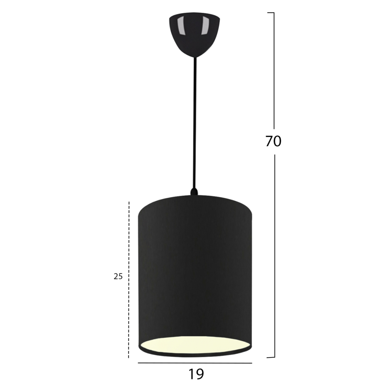PENDANT CEILING LAMP HM7623.02 BLACK PILLAR, BLACK JUTE FABRIC DRUM SHADE [2]
