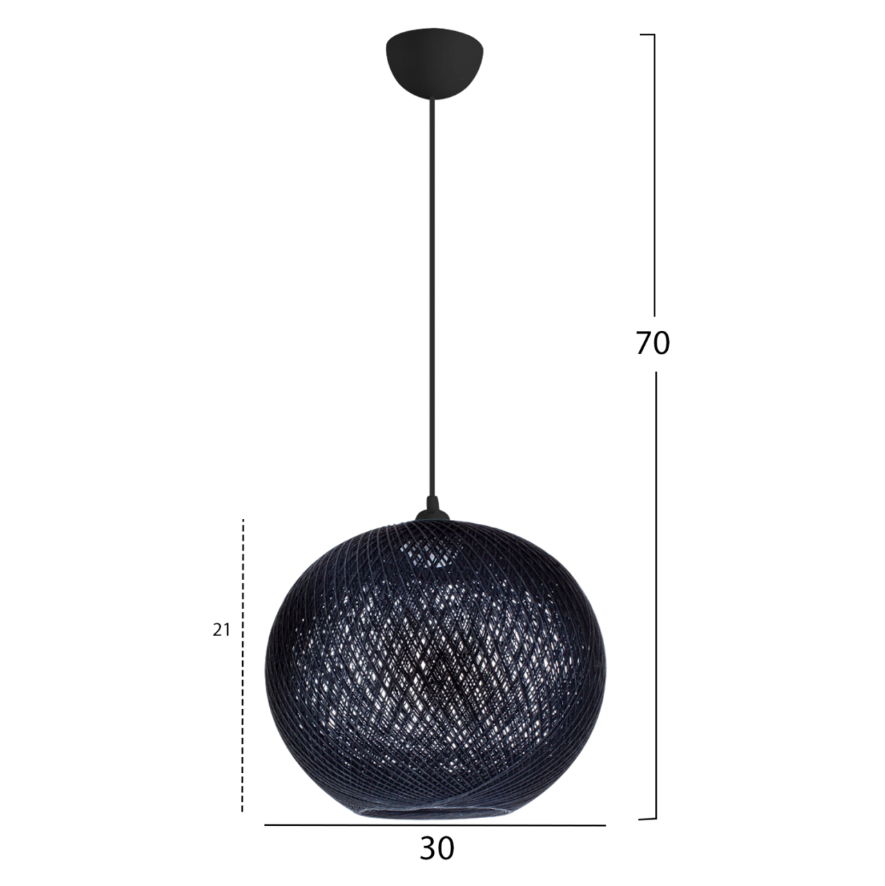 PENDANT CEILING LAMP HM7625.03 BLACK SLIGHTLY OVAL-SHAPED SPHERE, KNITTED ROPE, INDOORS [2]