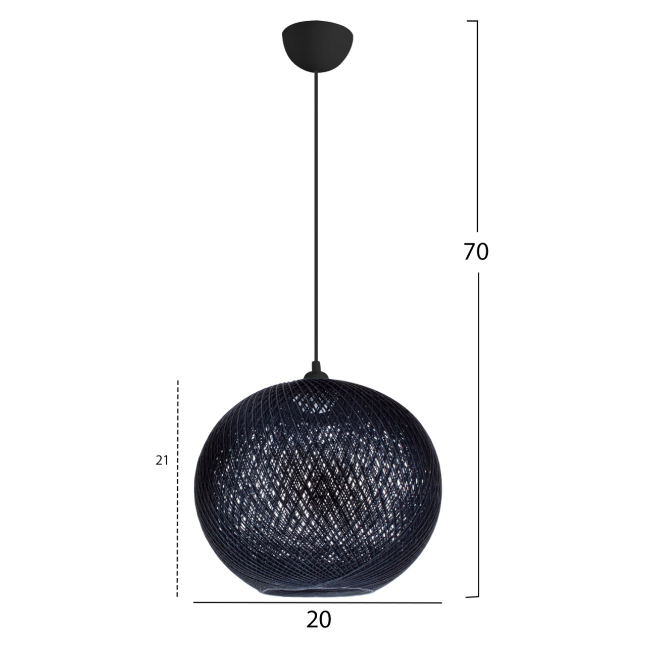 PENDANT CEILING LAMP HM7626.03 BLACK SPHERE, KNITTED ROPE, INDOORS [2]
