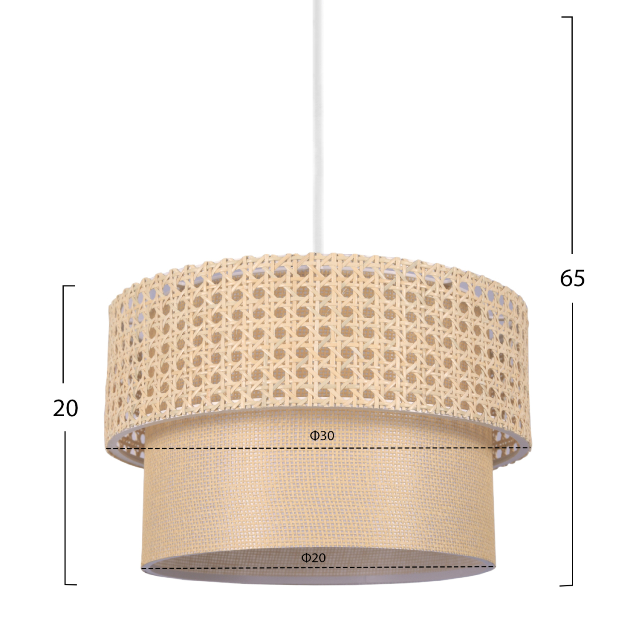 PENDANT CEILING LAMP HM7628.01 TWO-LAYER DRUM-RATTAN AND FABRIC, METAL FRAME [2]