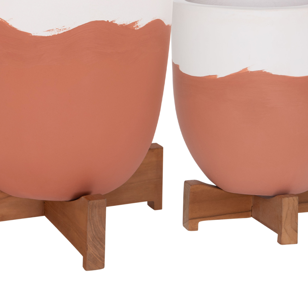 PLANTERS (POTS) 2PCS SET SEON HM4686.08 TERRACOTTA IN WHITE and TERRACOTTA--TEAK STANDS [9]